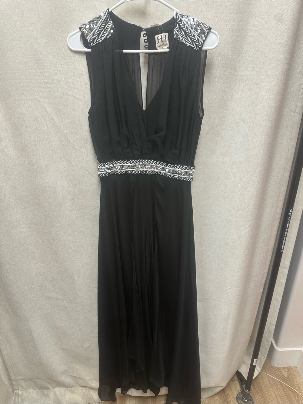 Haute Hippie Beaded Waist and Shoulder Evening Dress wide leg jumpsuit